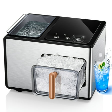 Nugget Ice Maker Countertop, 40lbs/24H Pebble Ice Machine with Self Cleaning, Stainless Steel Sonic Ice Maker for Home, Office & Bar, Silvery