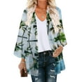 thumbnail image 2 of Patlollav Winter Womens Floral Print Puff Sleeve Kimono Cardigan Loose Chiffon Cover Up Casual Blouse Tops, 2 of 6