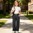 thumbnail image 2 of mgoYE Girls Cargo Pants Y2K Hiking Sweatpants with Pockets Cargo Pants for Girls Stretchy Workout Joggers Fall Clothes, 2 of 7
