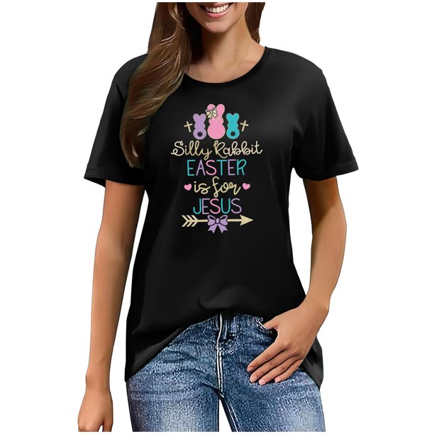 Mujeres Manga Corta de Verano Tops Pascua Impresa Cuello Redondo, Blusa de Moda Casual para la Primavera