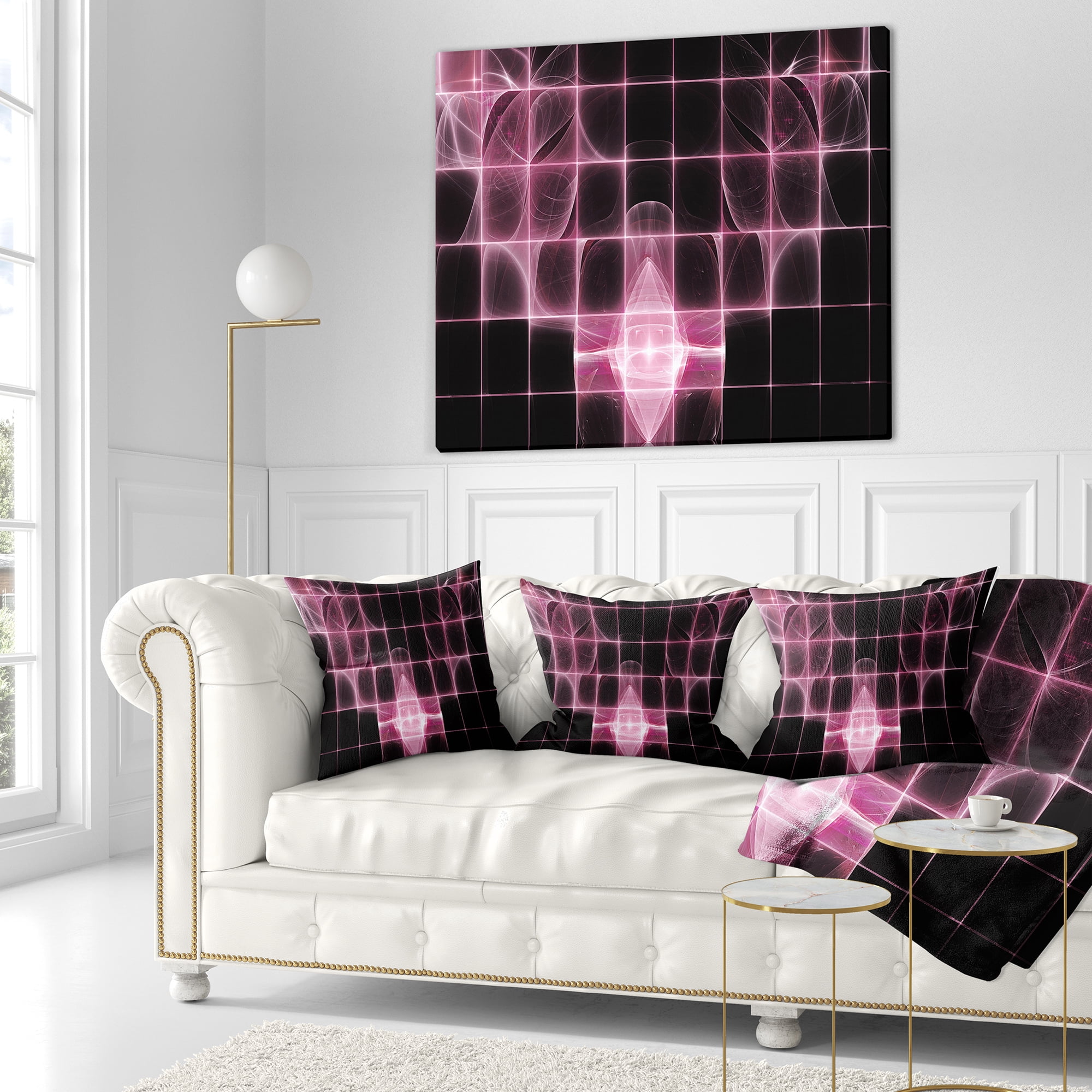 Designart Pink Bat Outline on Radar - Abstract Throw Pillow - 18x18