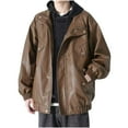 thumbnail image 1 of Leather Jacket Mens PU Motorcycle Jackets Long Sleeve Windbreaker Plus Size Zip Up Coats Drop Shoulder Tops Patchwork Overcoat Pocket Pure Color Lapel Outerwear Trendy Casual Outfits, 1 of 6