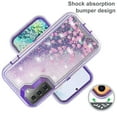 thumbnail image 2 of Compatible with Samsung Galaxy S21 Plus S21+ 5G Phone Case Tempered Glass Screen Protector Bling Liquid Glitter Clear Hybrid Shockproof TPU Military Grade Protective Heavy Duty Cell Cover Purple, 2 of 5