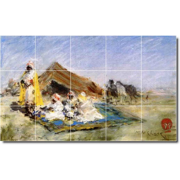 Ceramic Tile Mural-William Chase Historical Floor Tile Mural 20. 40" w x 24" h using (15) 8 x 8 ceramic tiles