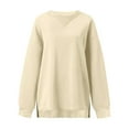 thumbnail image 5 of Olyvenn Womens Plus Size Sweatshirts Crew Neck Long Sleeve Shirts Casual Loose Side Split Fall Outfits Y2K Pullover Clothes Beige L, 5 of 6