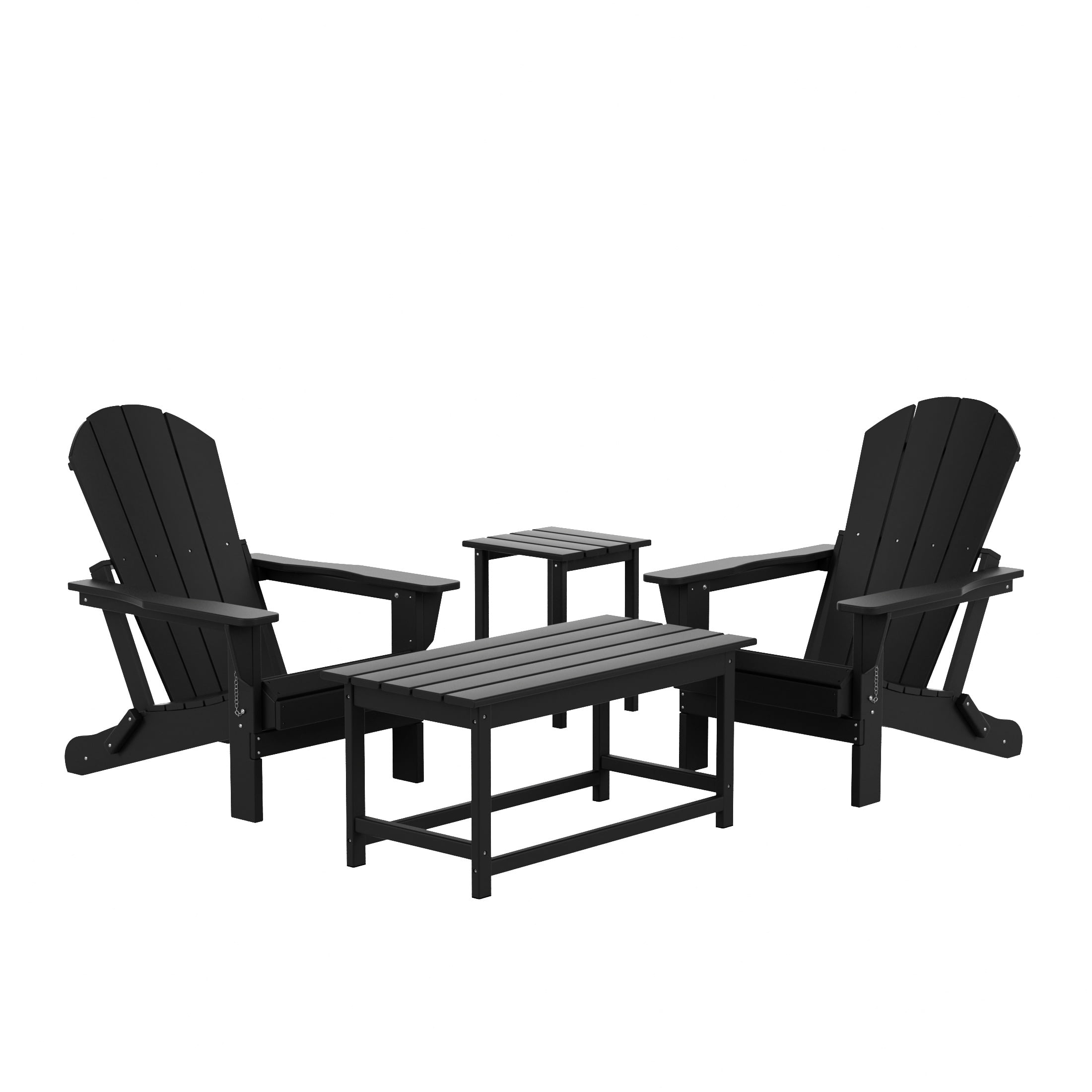 WestinTrends Malibu 4-Pieces Outdoor Patio Furniture Set, All Weather Outdoor Seating Plastic Adirondack Chair Set of 2 with Coffee Table and Side Table, Black