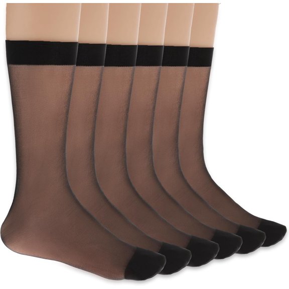CoCoMangos Women's Sheer Nylon Ankle Socks 6 Pack-Nude Crew Stocking Ultra Thin See Through Calf High Socks for Women