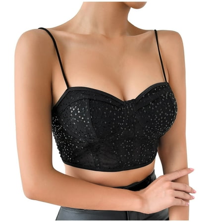 RYRJJ Womens Summer Lace Bustier Mesh Floral Embroidery Vintage Spaghetti Strap Corset Going Out Party Camisole Crop Top 01#Black L