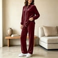 thumbnail image 5 of Women's Velvet 2 Piece Tracksuit Zip Up Jacket Wide Leg Pants Set Stand Collar Casual Lounge Sweatsuit with Pockets Fall Winter Loungewear Wine, 5 of 6