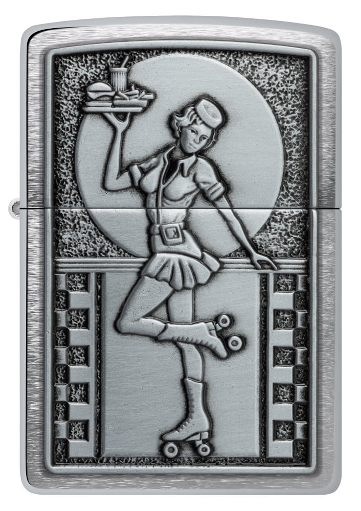 Zippo Roller Waitress Emblem Brushed Chrome Pocket Lighter