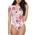 thumbnail image 2 of Uemuo Rose Flowers Pattern Women's One Piece Short Sleeve Swimsuit Rash Guard Surfing Modest Quick-drying Swimsuit Beach Essentials-Small, 2 of 9