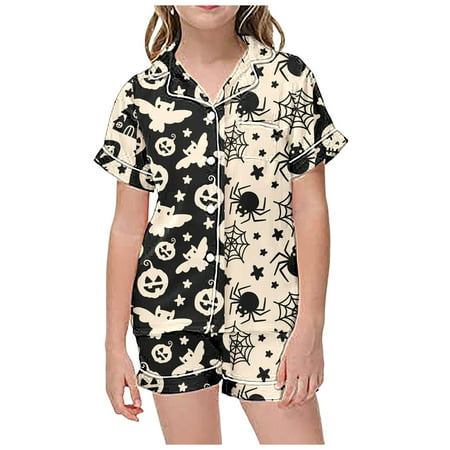 

Fainosmny Children S Leisure Pajamas Set Halloween Printed Kids Sleepwear Set Button Collar Short Sleeved Top Shorts Pajama Set Loungewear