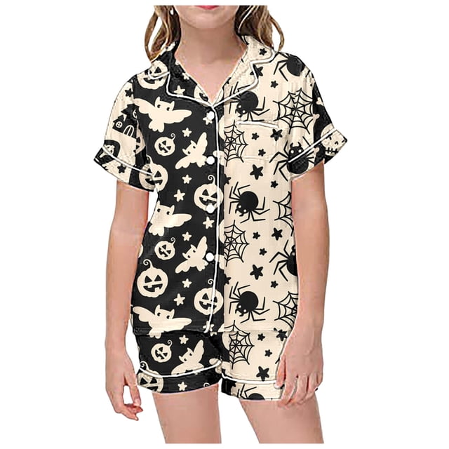 WEAIXIMIUNG Ensemble de Pyjama à Manches Courtes et Col Boutonné Imprimé pour Enfants 2-3 Ans