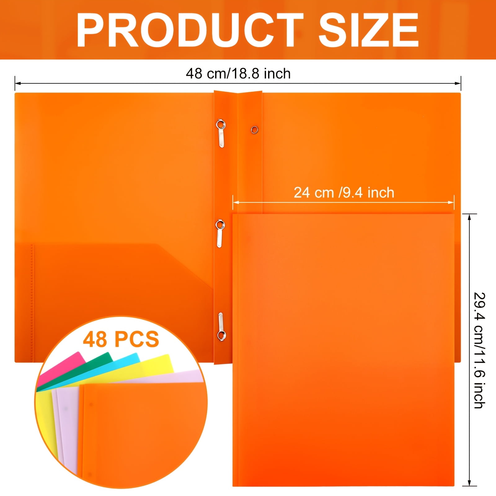 48 Pcs Multicolor Pocket Folders with 3 Hole Punch, Heavy Duty Plastic File Folders with 2 Pockets and Clips, Letter Size Document Organizer for Office, Business Filing, Meeting Supplies