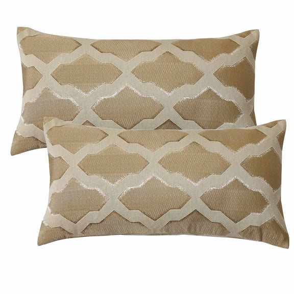 Home Soft Things Jacquard Throw Pillow Cover 2 Piece Set - Safi - Taupe - 14" x 26" LUMBAR