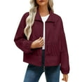 thumbnail image 1 of WRKEKC Veste Légère pour Femmes Couleur Unie Décontractée à Fermeture Éclair Plissée avec Poches Courtes pour l'Automne Résistance au Froid, 1 of 7