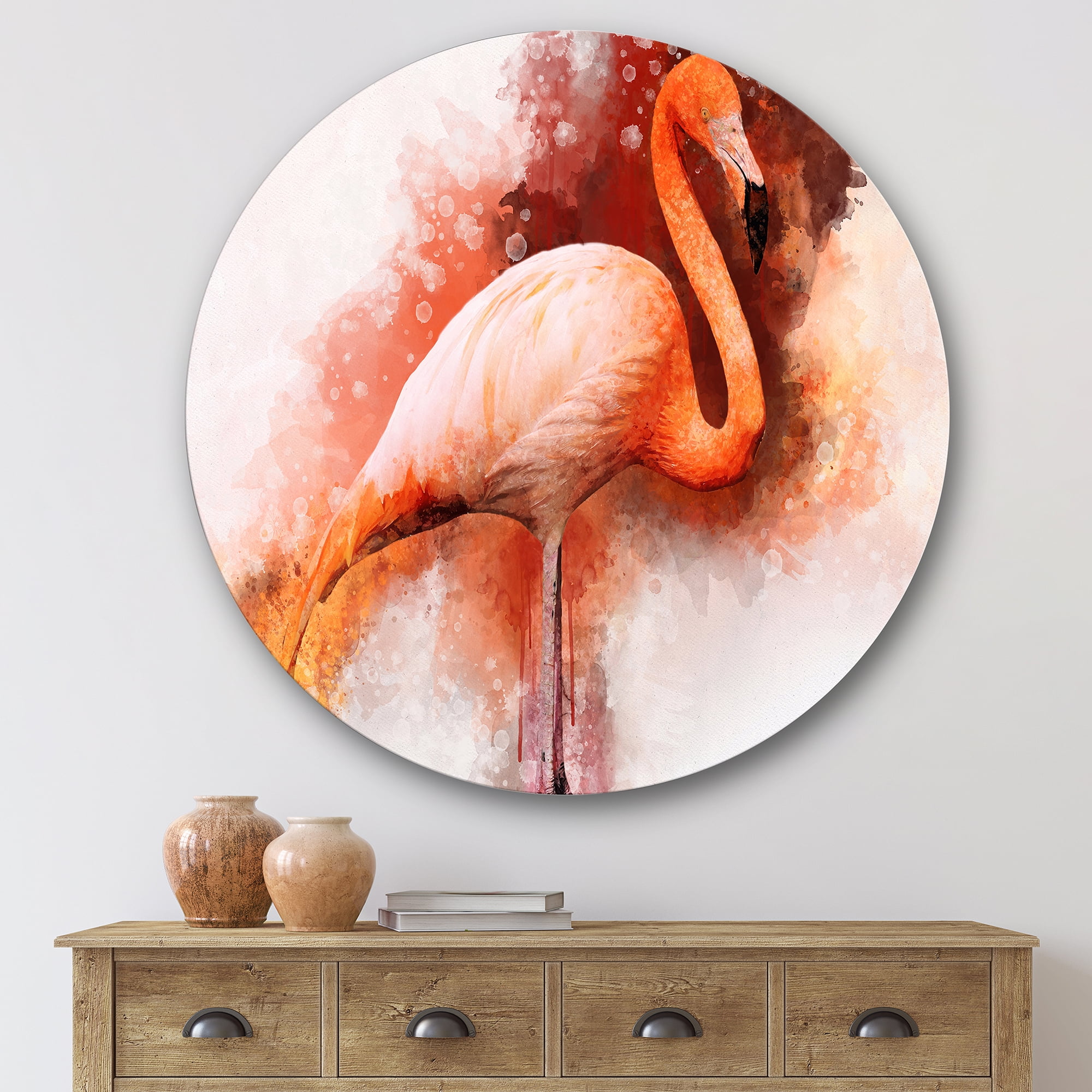 Designart 'Abstract Portrait of Pink Flamingo II' Farmhouse Circle Metal Wall Art 36x36 - Disc of 36