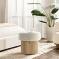 thumbnail image 4 of LuxenHome Storage Ottoman, 15.5"W x 15.5"H Modern Upholstered Padded Ivory Footstool with Storage and Wood Fluted Base, Accent Small Table, Footrest Vanity Stool for Living Room, Bedroom, Small Space, 4 of 8
