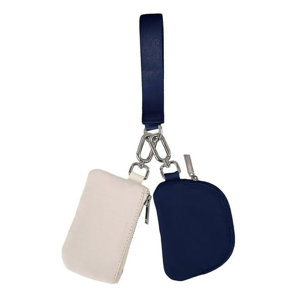 Dual Pouch Wristlet MetalZipper Mini Portable Detachable Dual Pouch Wristlet Small Keychain Wallet Coin Purse