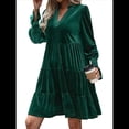 thumbnail image 1 of Vestido Babydoll Elegante de Terciopelo para Mujer, de Larga, Informal, con Escote en V, Corte A, Fluido, Formal, para Fiesta de Boda. Verde Oscuro S, 1 of 10