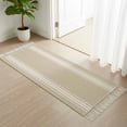 thumbnail image 3 of Beige Striped Hallway Runner Rug 2'x6',Farmhouse Luxurious White Stripes Modern Abstract Art Entryway Rug with Tassels,Woven Cotton Laundry Room Rugs Long Carpet for Bathroom Sink Foyer Bedroom, 3 of 9