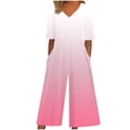 thumbnail image 2 of Xdegoge One Piece Jumpsuits for Women Short Sleeve V Neck Jumpsuit Fashion Ombré Outfits Solid Color Elegant Casual Summer Rompers with Pockets, 2 of 5