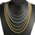 thumbnail image 2 of 18"-24" Twisted Rope Chain Gold Plated Stainless Steel Link Necklace Men 3-7mm, 2 of 9