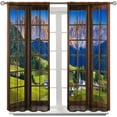 thumbnail image 4 of Western Rustic Landscape Curtains, Wooden Window Forest Mountain Nature Plants Window Treatments for Bedroom Living Room Kitchen Drapes Rod Pocket 2 Panels 84x84 Inch, 4 of 6