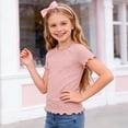 thumbnail image 6 of newwalpole Girls Lettuce Trim Short Sleeve Shirts Summer Ribbed Knit Crewneck Casual T Shirt Tops Tee Blouse Pink for Size 9-10 Years, 6 of 6