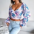 thumbnail image 2 of Moda mujer Casual manga larga estampado Floral gasa camisa anudada camisa linterna manga Tops Fridja  czfsfas494, 2 of 4