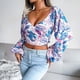 thumbnail image 2 of Moda mujer Casual manga larga estampado Floral gasa camisa anudada camisa linterna manga Tops Fridja  czfsfas496, 2 of 4