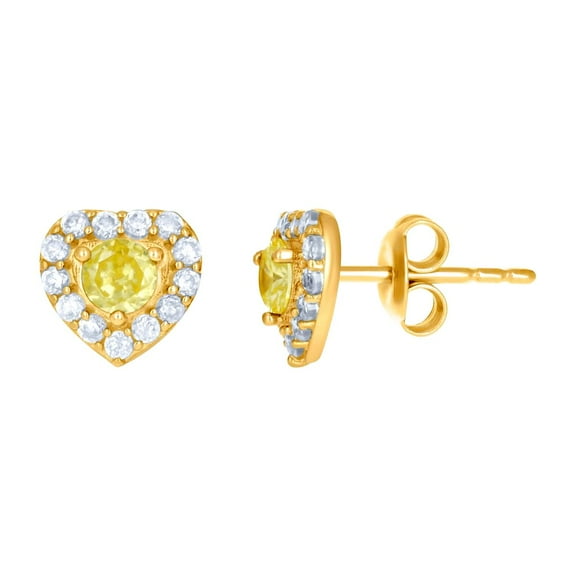 10k Yellow Gold Womens Yellow White Cubic Zirconia Love Heart Stud Earrings 8.3x8.3mm Wide Stud Earring for Women