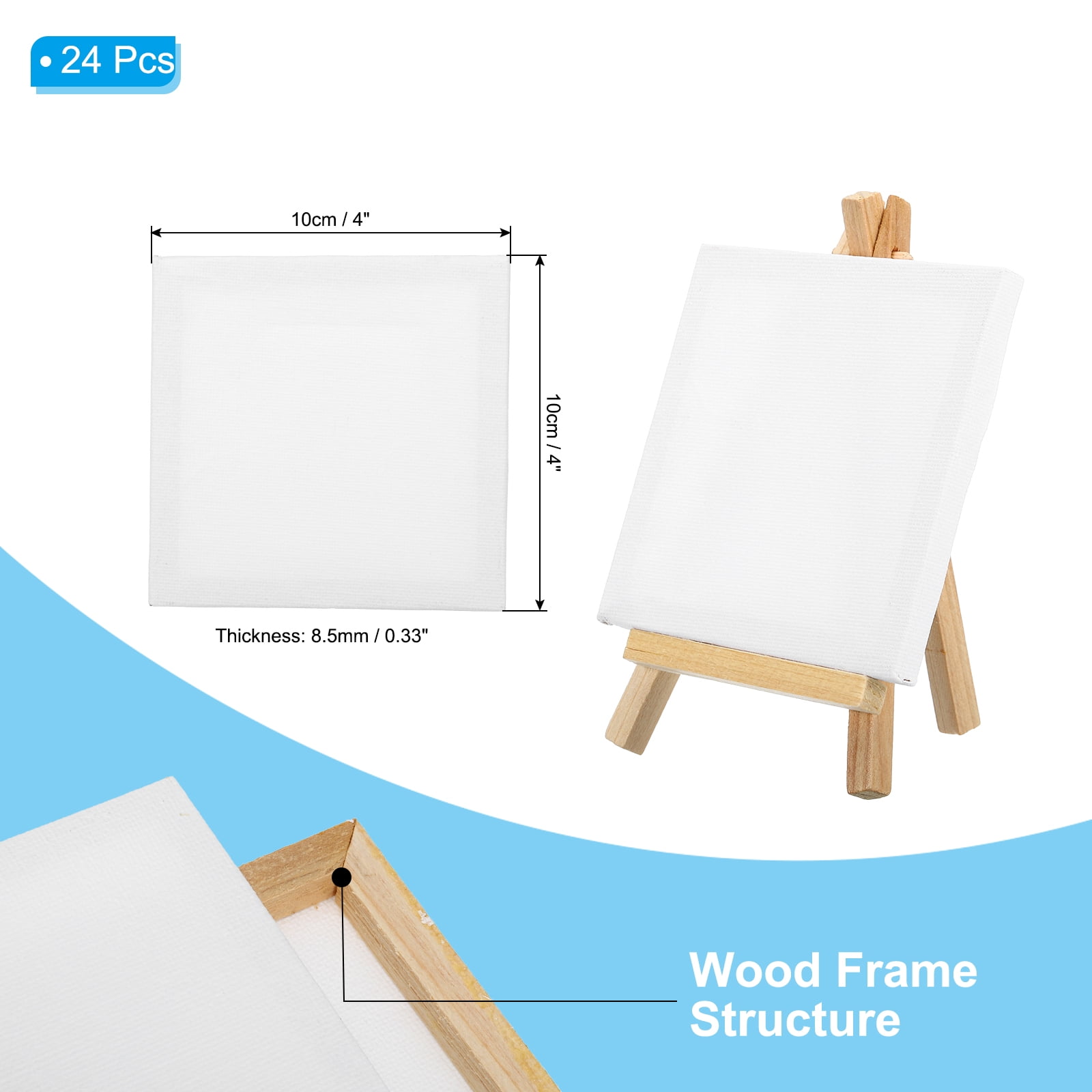 Uxcell 4x4" Canvas Boards for Painting, 24Pack Cotton Wood Frame Blank Canvas Panel