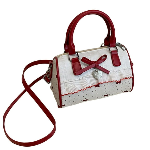 Dot Bowknot Design Handbag Adjustable Shoulder Strap Lightweight PU Crossbody Bag For Women Daily Essential