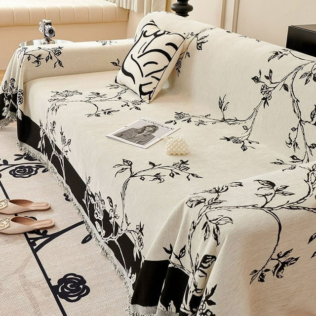 Nvzi Funda de sofá de chenilla, funda de toalla de dos caras para sofá de sala de estar, fácil de instalar, lavable, protector de sofá para muebles, 70,87 x 51,18 pulgadas (negro)