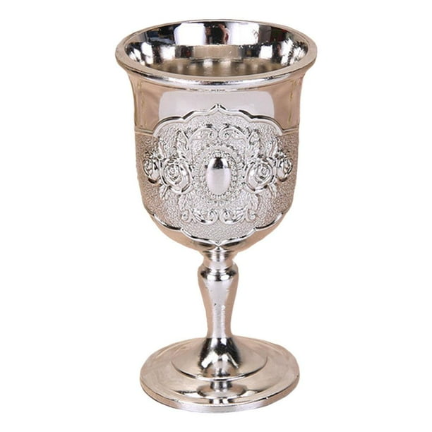 Copa de vino pequeña clásica, copa de vino con patrón creativo y elegante hecha a mano. Plata