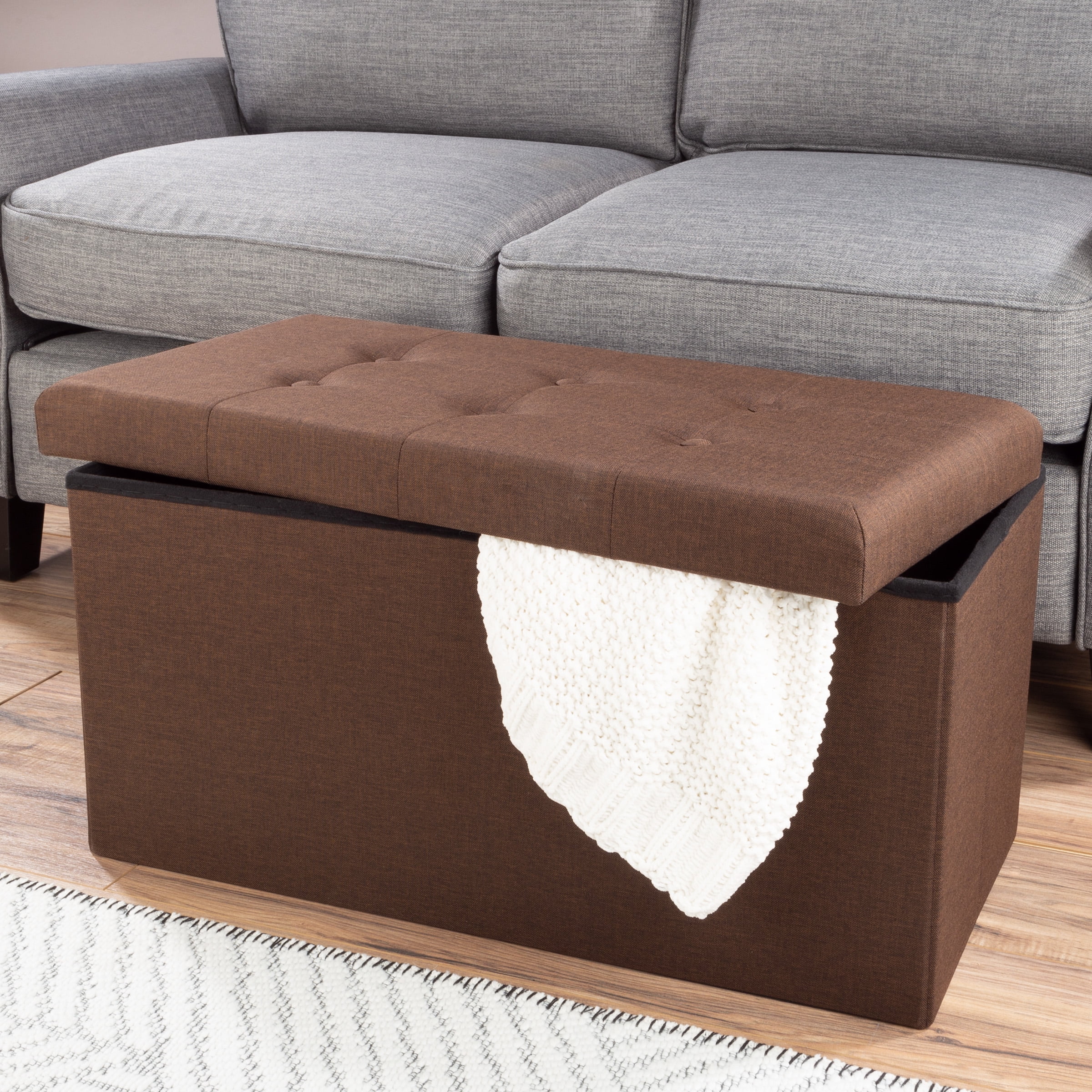 Lavish Home 30-Inch Folding Storage Ottoman with Removable Bin (Brown)