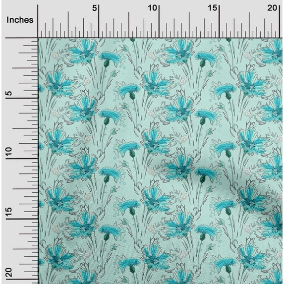 oneOone Polyester Lycra Baby Blue Fabric Flower Watercolor Sewing Craft Projects Fabric Prints By Yard 56 Inch Wide