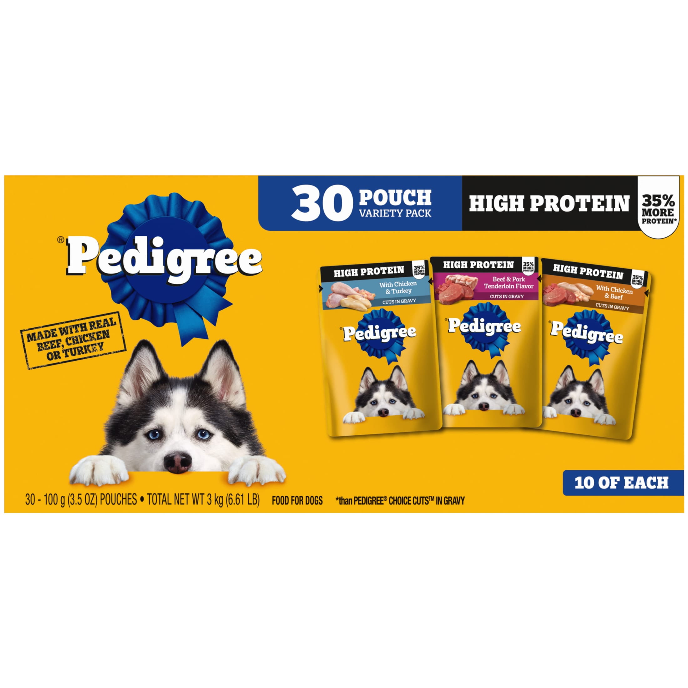 Pedigree High Protein Adult Soft Wet Dog Food Variety Pack, (30) 3.5 Oz Pouches