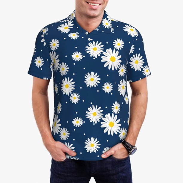 Balery Daisies Flowers Camisa Polo de Hombre con Estampado, de Manga Corta y Tejido Medio, Camisa Tipo Golf Polo-Large