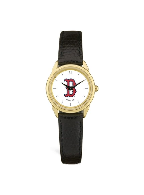 Women's  Black Boston Red Sox White Dial Leather Wristwatch