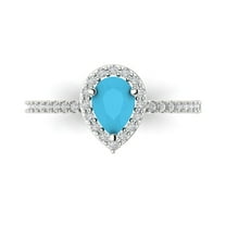 0.755 ct Pear Cut Simulated Turquoise Solitaire with Simulated Diamond Accents 18K White Gold Womens Engagement Ring