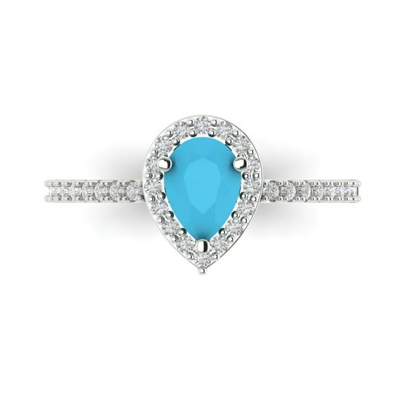 Clara Pucci 14K White Gold 0.76ct Turquoise Solitaire with Accents Ring
