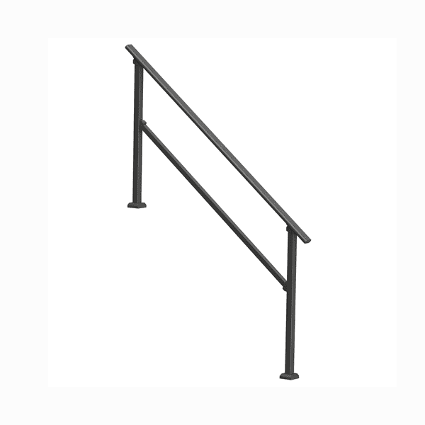 5-Step Stair Handrail Kit, Transitional Black Square Tube Design with Installation Hardware, for Outdoor Steps, Porch & Deck
