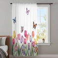 thumbnail image 4 of Tulips Spring Floral Sheer Curtains 96 Inches Long, Pastoral Flowers Butterfly Farmhouse Light Filering Curtains, Privacy Drapes Simi Floor to Veiling Curtain for Living Room Bedroom Window Treatment, 4 of 9
