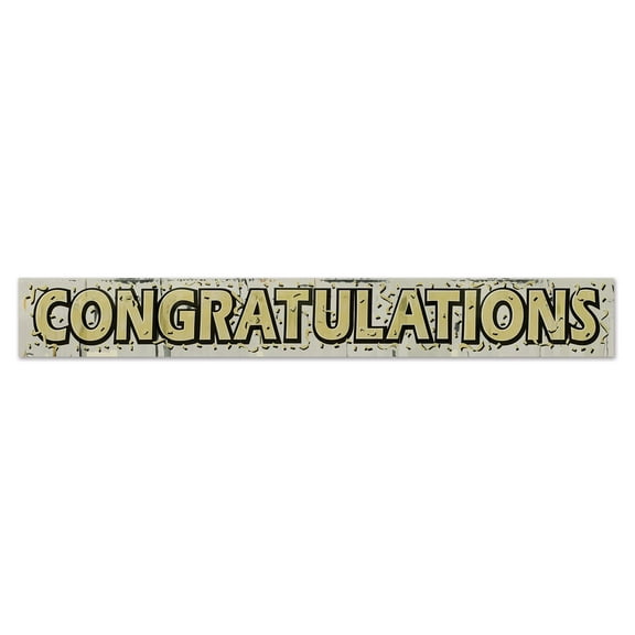Beistle Metallic Congratulations Fringe Banner Party Supplies, Silver/Gold/White/Black