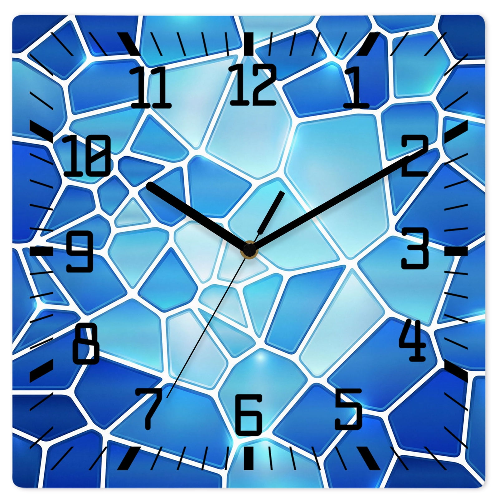 Wall Clock Blue Ceramic Tiles Operated Square Clocks Wooden Silent Non-Ticking Wallclock 12 Inch Abstract Art Puzzles Structure Wood Wall Clock for Living Room Bedroom Office Shool Home Decor