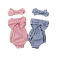 thumbnail image 4 of Toddler Baby Girls Striped Clothes Off Shoulder Romper Bodysuit Jumpsuit Outfits Set 0-24M, 4 of 5