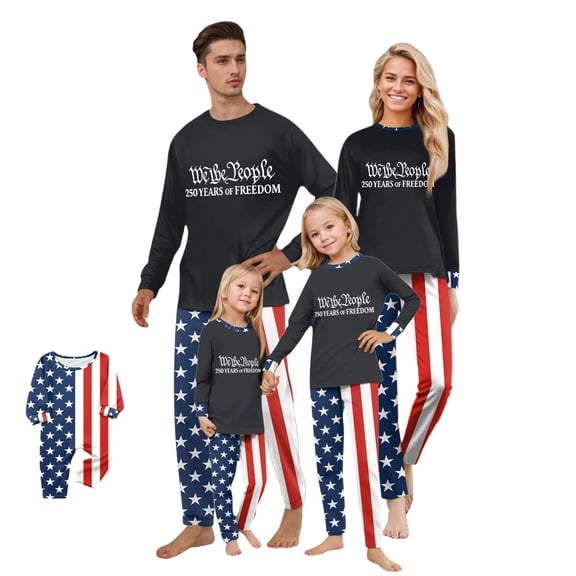 250 Anniversary Usa Family Pajamas Matching Sets, USA Patriotic Black Red Halloween Family Pajamas Soft Long Sleeve Sleepwear for Men and Women