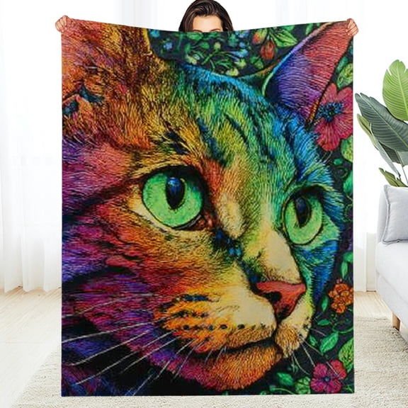RKSupls Christmas Throw Blanket, Vibrant Rainbow Kitten Soft Flannel Blanket, Fuzzy Warm Cozy Happy New Year Blanket for Couch Bed Home Travel Decor, 30*40in